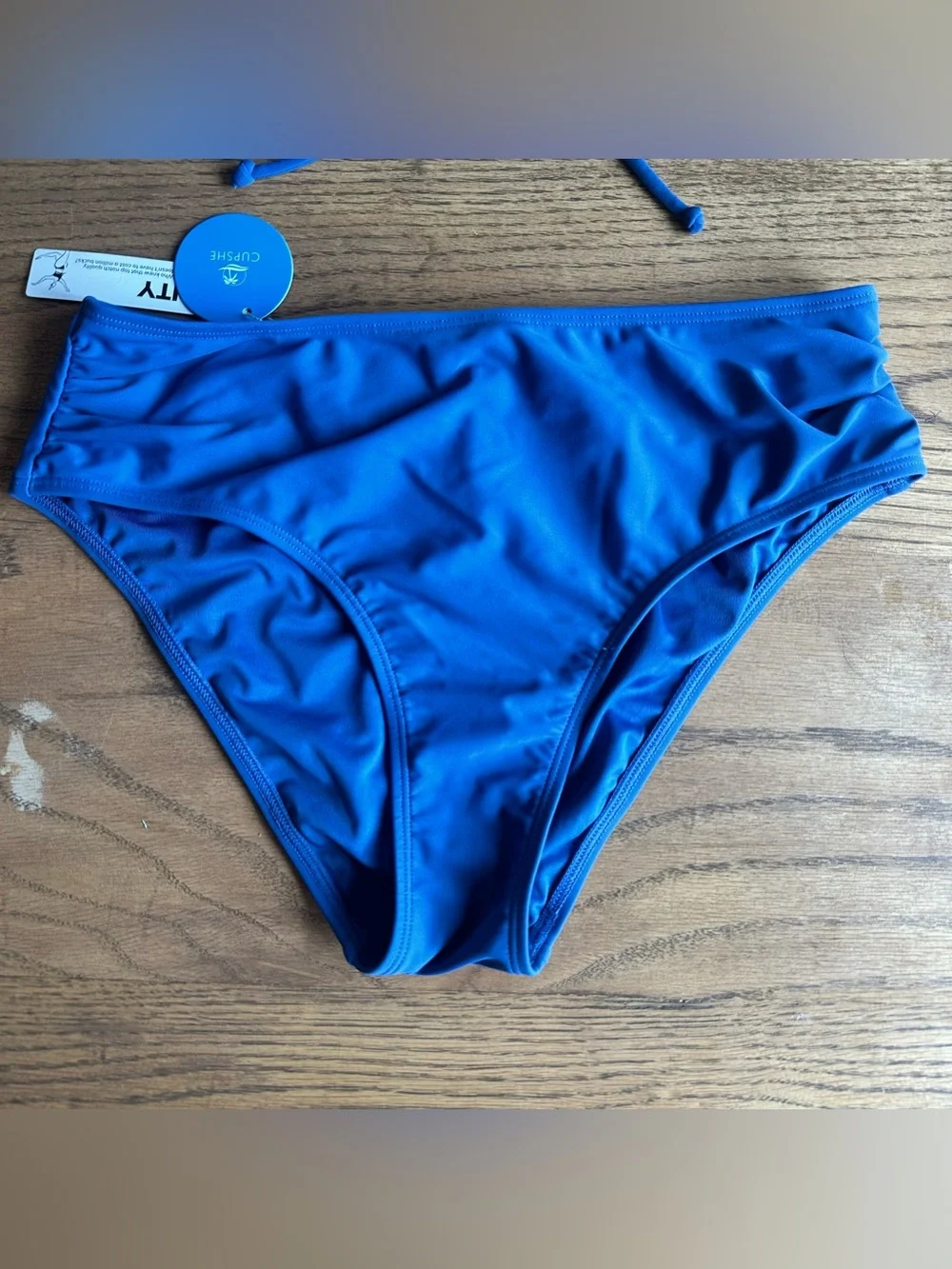 NWT Cupshe Ruched Drawstring Cutout Bikini & Mid Rise Set Size Small Blue